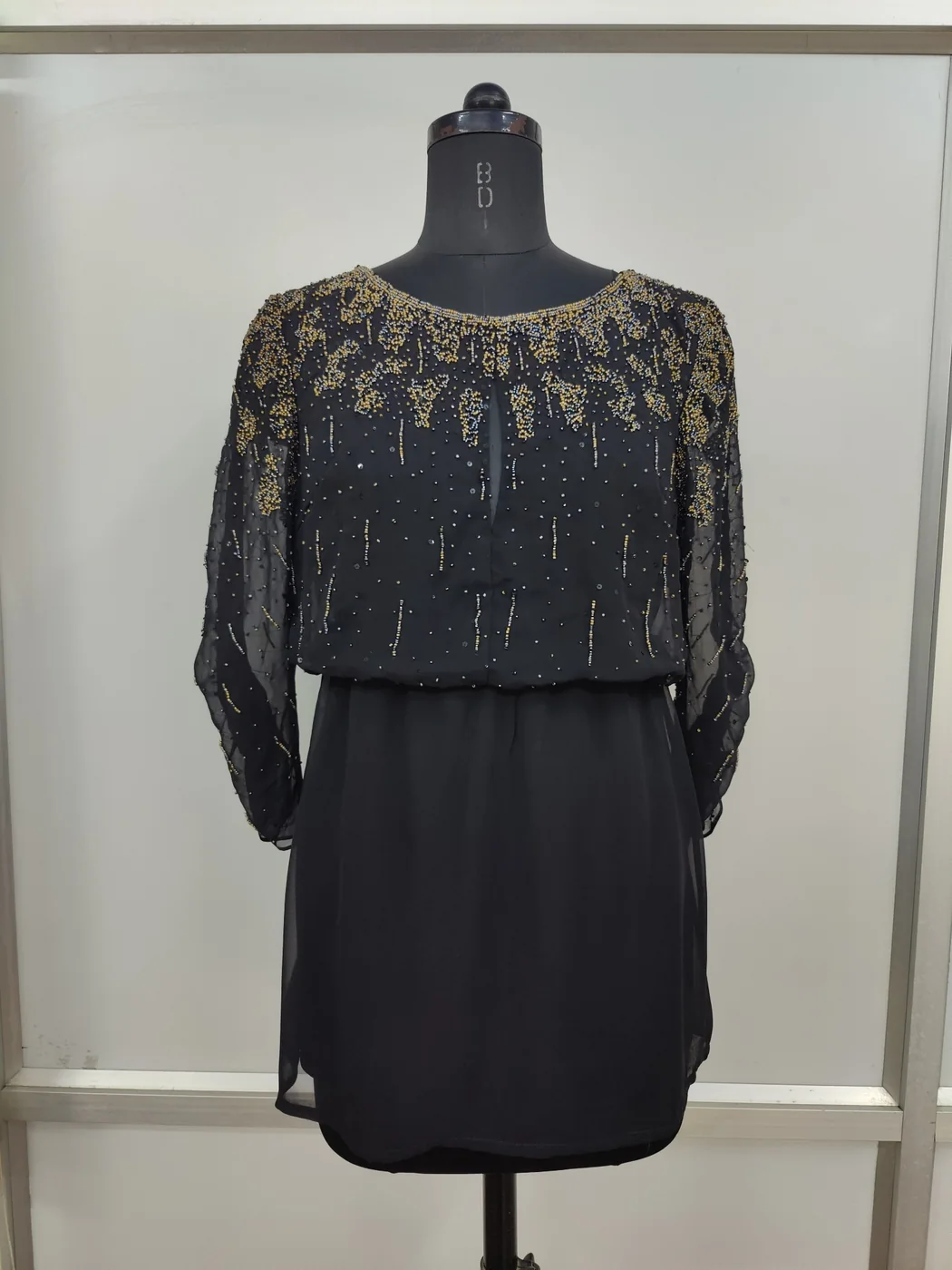 Original sample photograph of Black & Gold Chiffon dress