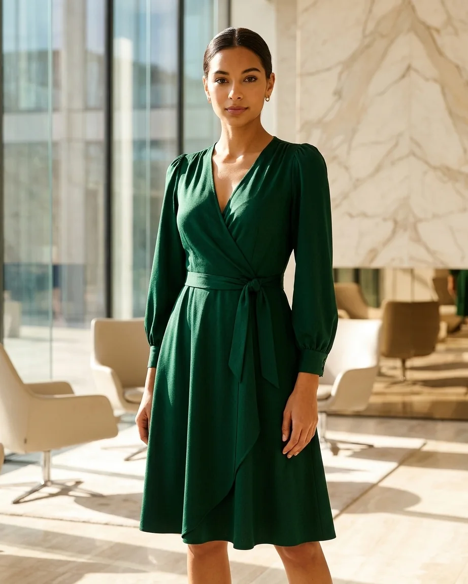 Emerald wrap midi dress
