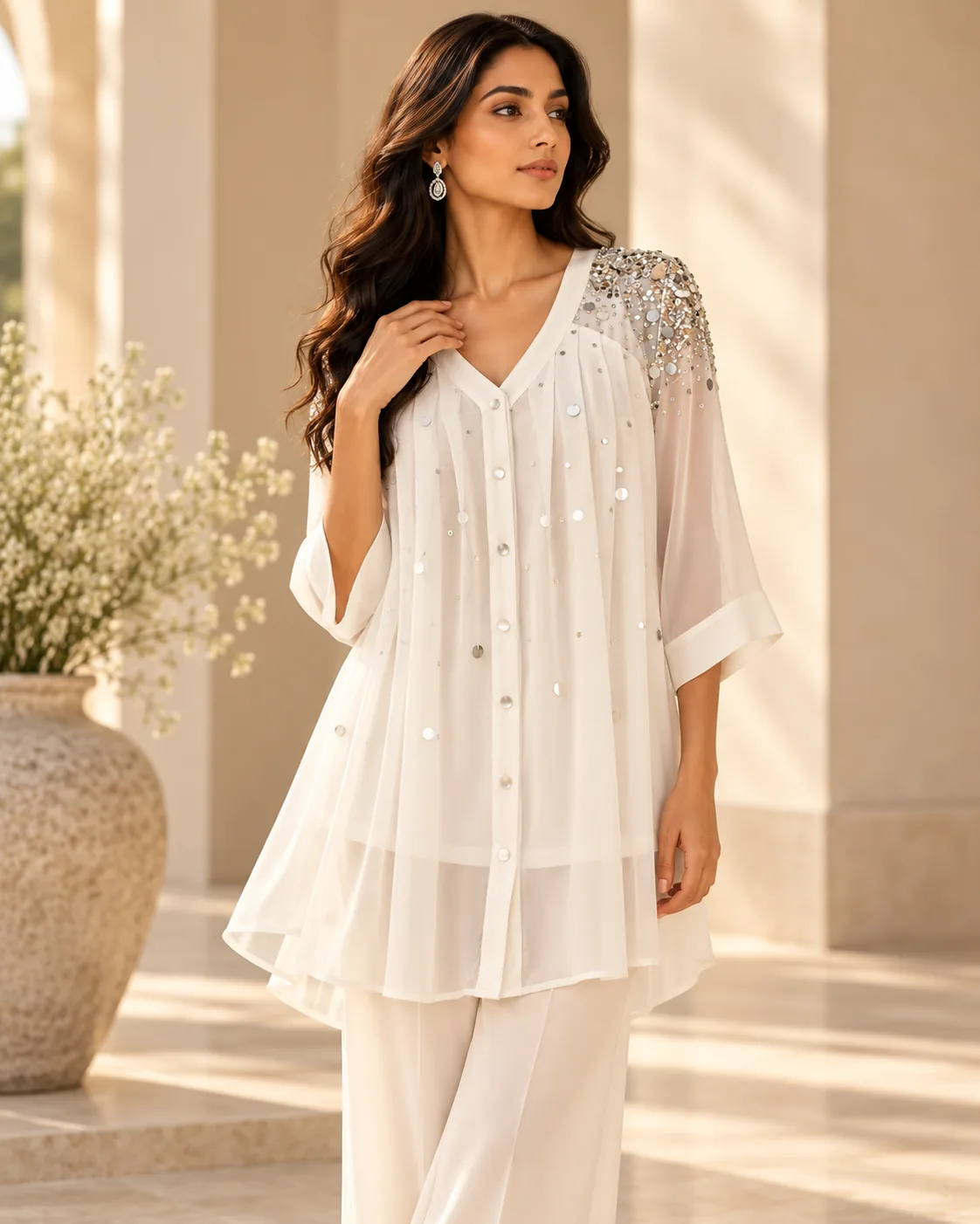 Editorial presentation of Ivory Chiffon Top