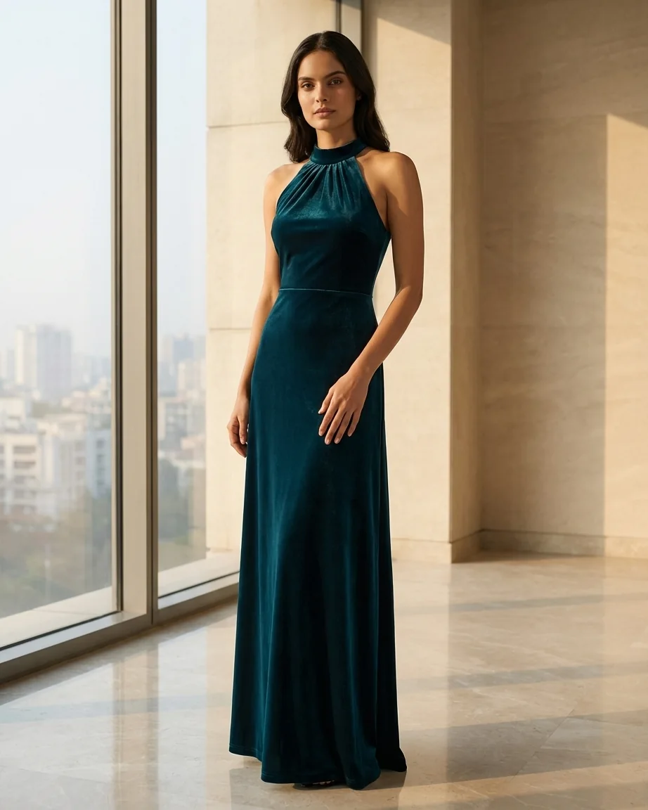 Teal halter gown